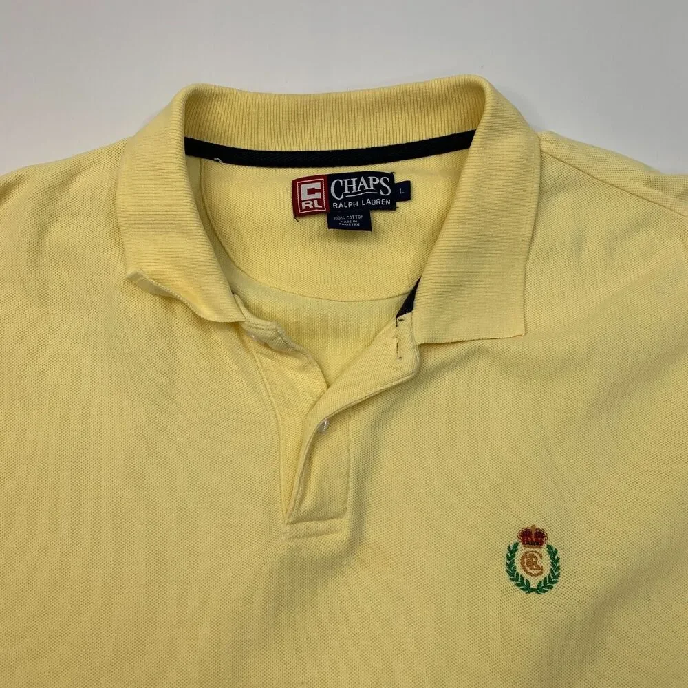 Vintage Chaps Ralph Lauren Polo Shirt Mens L Large Yellow Cotton High Low Vented